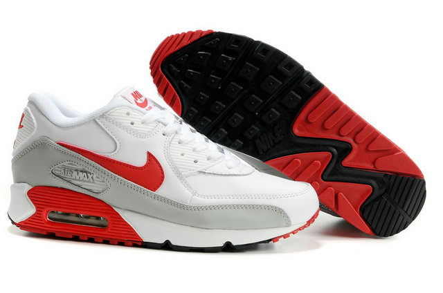 Womens Nike Air Max 90 Premium Shoes White Red Grey